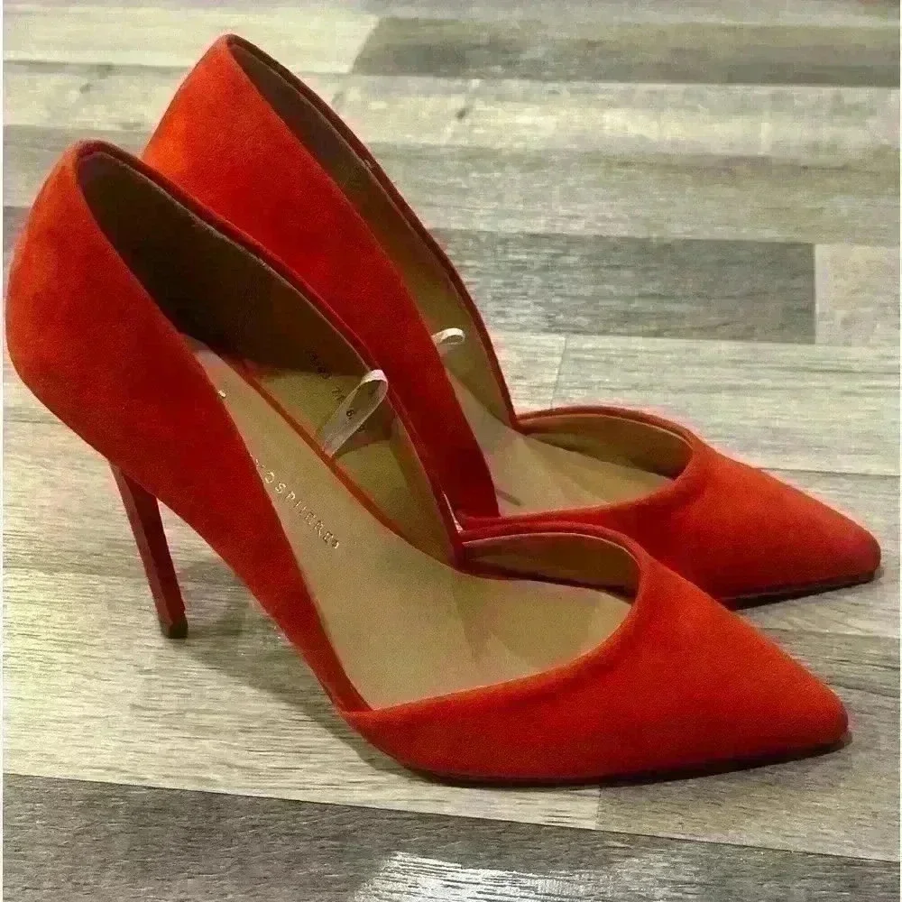 ORANGE VELVET POINT TOE SHOES SIZE 9 - Picture 1 of 4